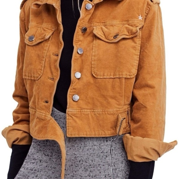 Free People Evelyn Cropped Jacket XS | Camel Brown Western Corduroy Button-Up - Picture 7 of 10